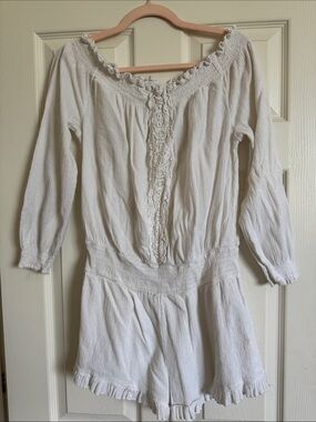 Rip Curl White Long-Sleeve Romper with Crochet Detail